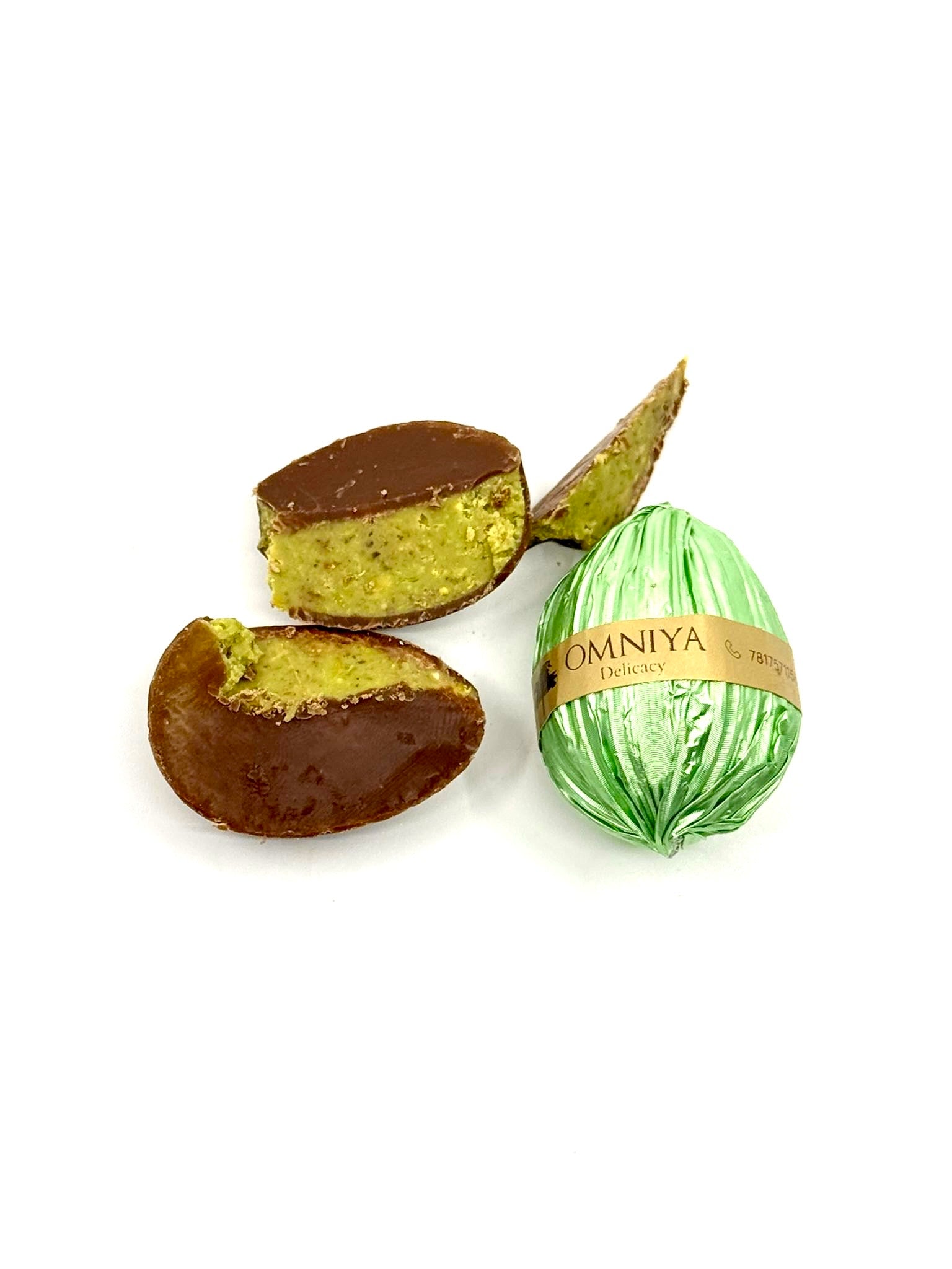 Chocolate M-Egg Cream Pistachio with Feuilletine  (15g)