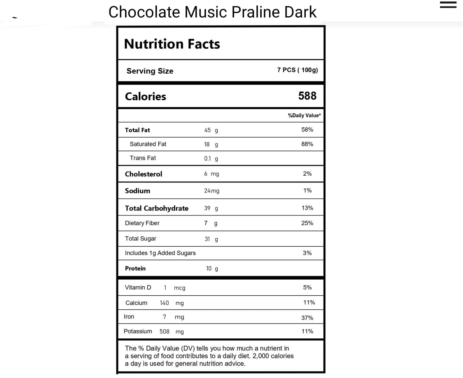 Chocolate Music Praline Dark No Added Sugar