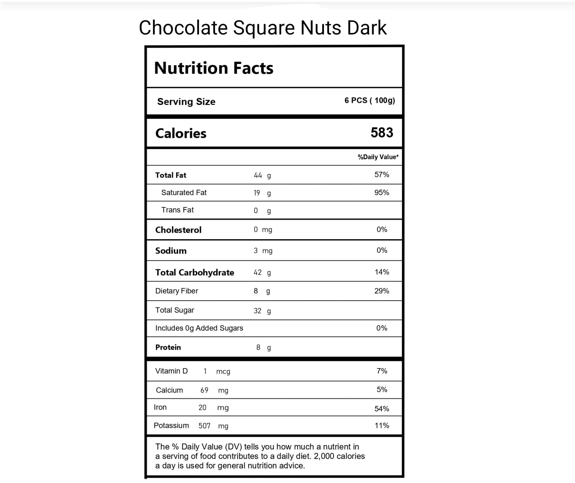 Chocolate Square Nuts Dark No Added Sugar